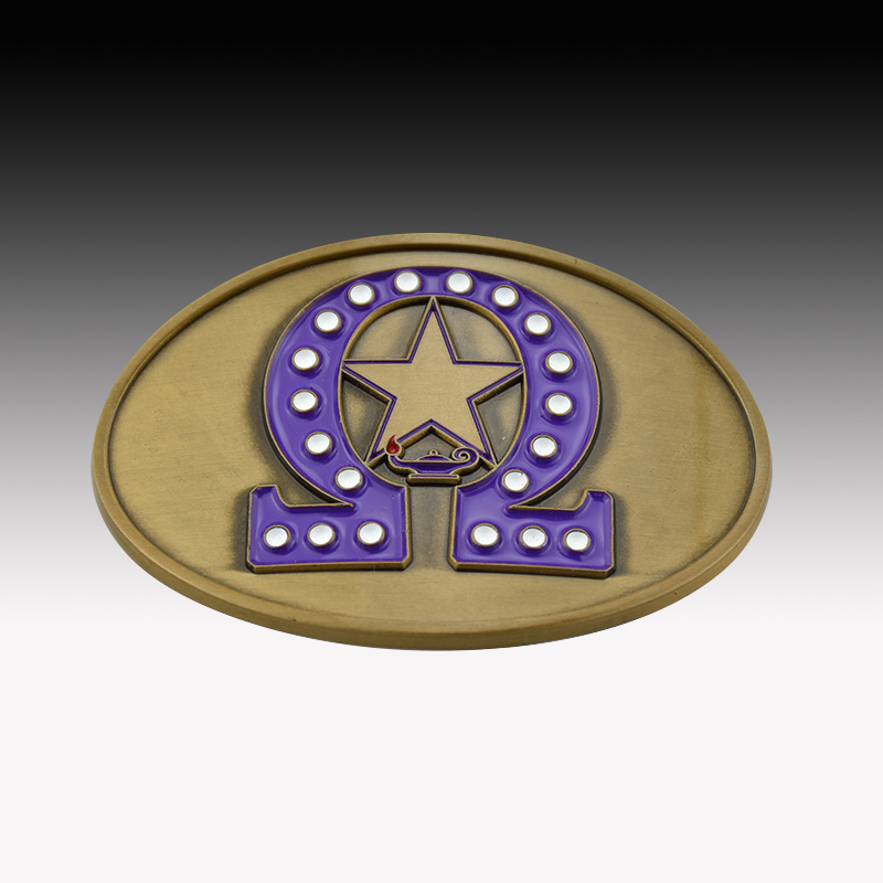 Custom Metal Purple Star Antique Gold Mans Belt Buckle